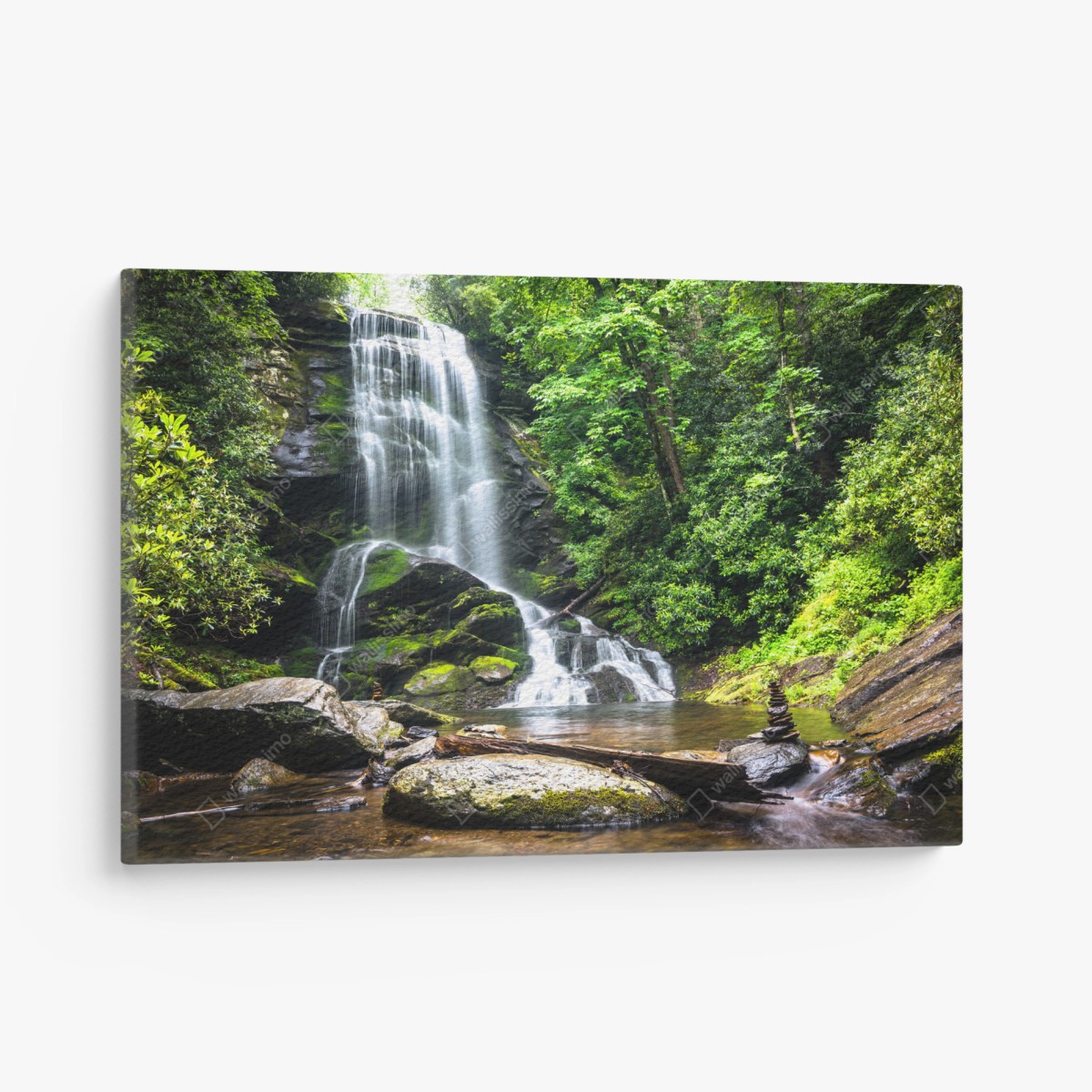 Canvas print serene forest waterfall • Wallissimo®