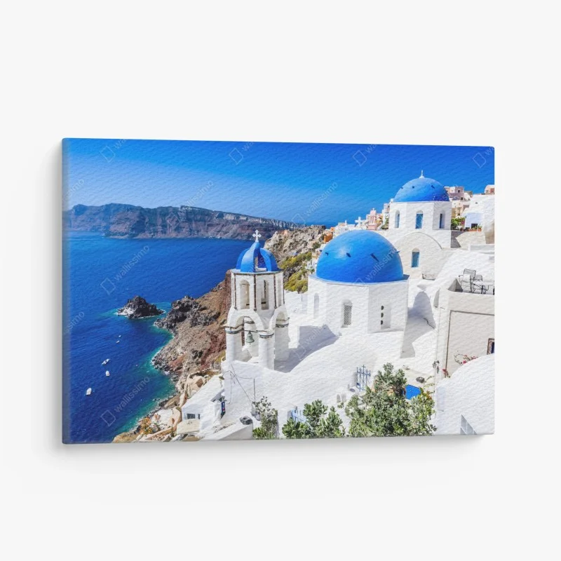 Canvas print Santorini blue domes over the caldera
