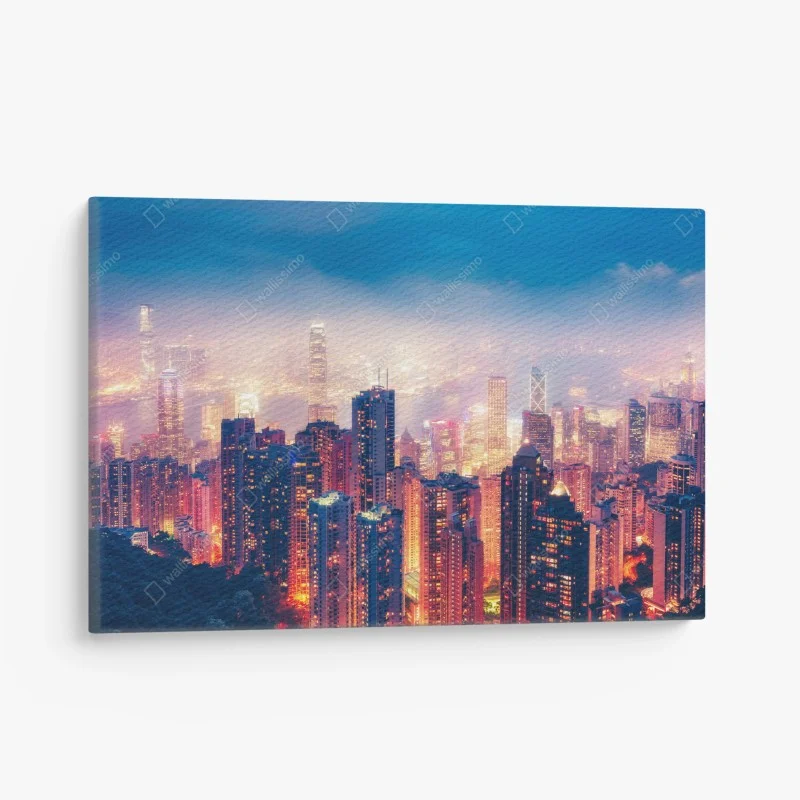 Canvas print Hong Kong night skyline from Victoria Peak