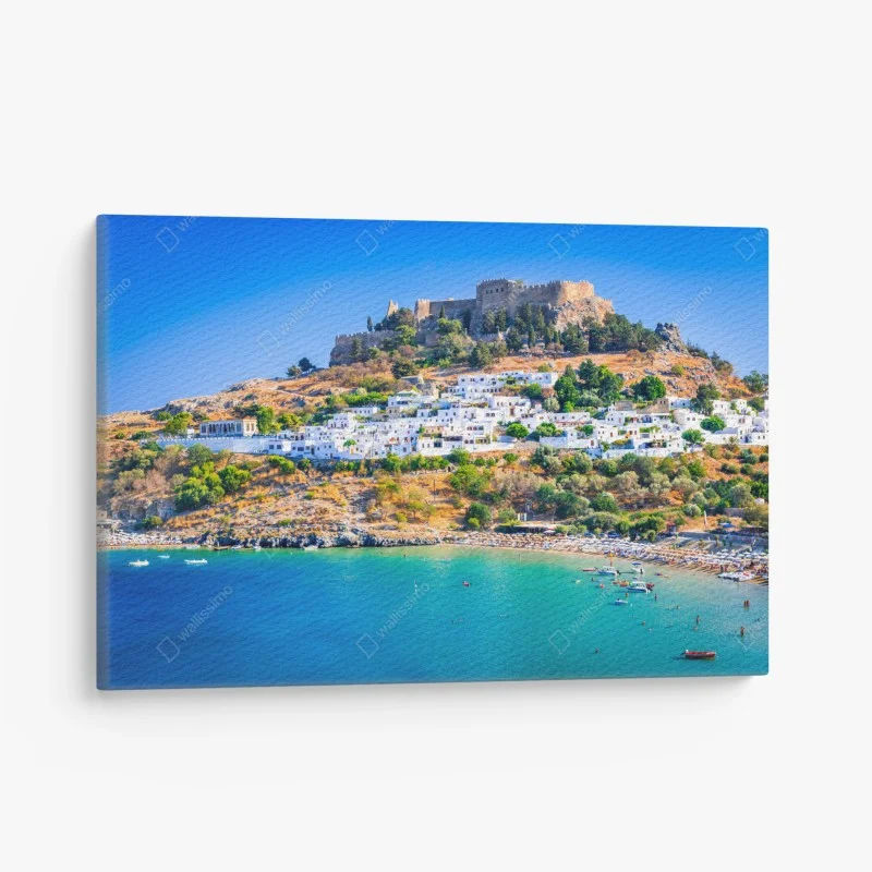 Canvas print Lindos village and acropolis, Rhodes