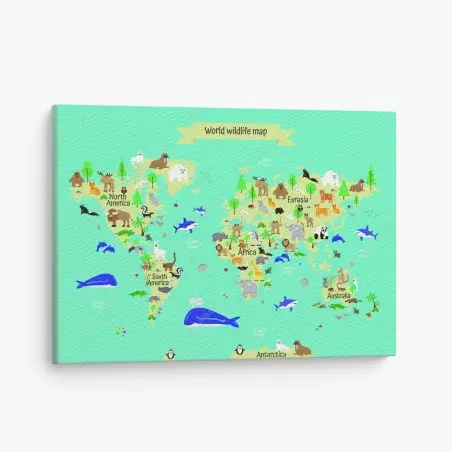 Canvas print world wildlife map for kids • Wallissimo®