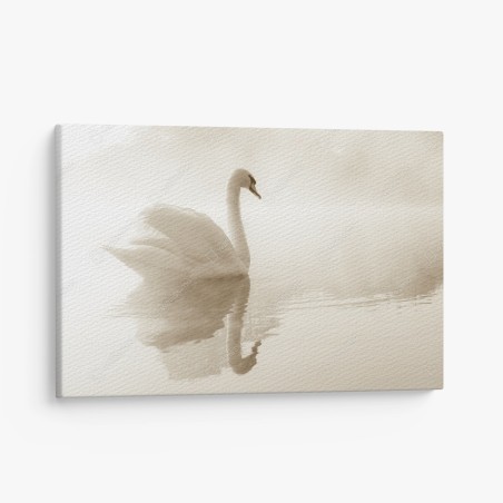 Canvas print elegant swan in misty reflection • Wallissimo®