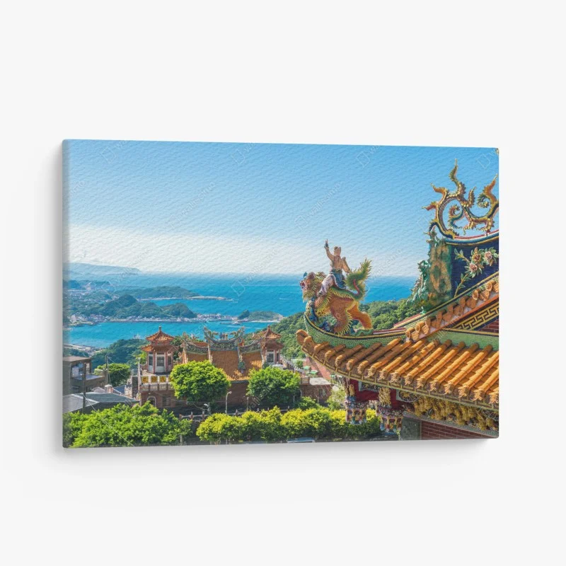 Canvas print temple overlooking the coast of Jiufen, Taiwan