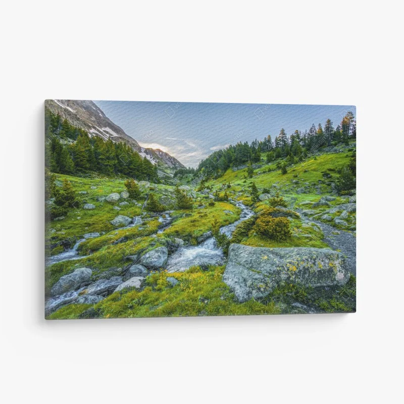 Canvas print sunlit valley in Posets y Maladeta, Pyrenees