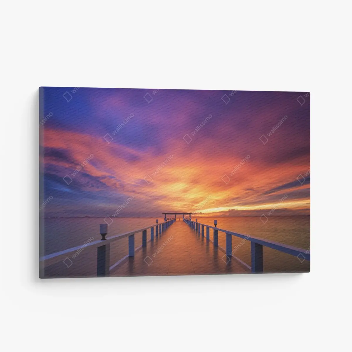 Canvas print sunset pier at island beach • Wallissimo®