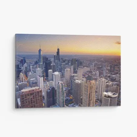 Canvas print sunset city skyline panorama • Wallissimo®