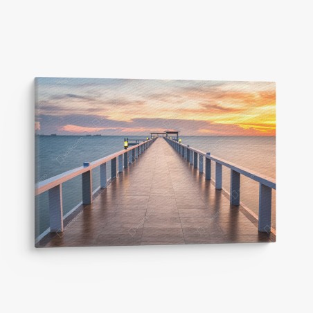 Canvas print sunset pier at the harbor • Wallissimo®
