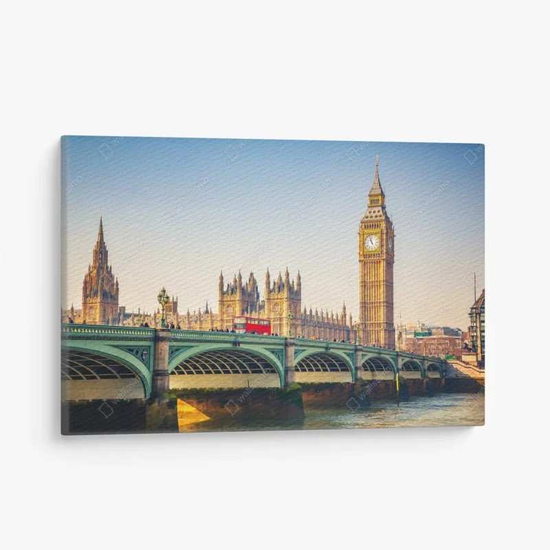 Canvas print sunlit view of Big Ben and Westminster Bridge, London