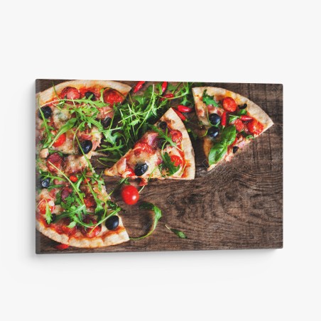 Canvas print hot pepperoni pizza close-up • Wallissimo®