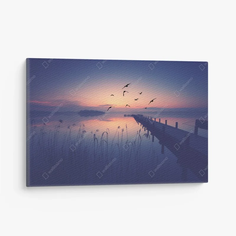 Canvas print serene lakeside sunrise with birds