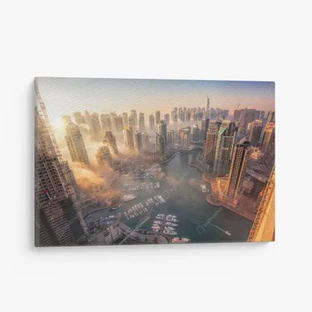 Canvas print Dubai marina sunset skyline • Wallissimo®