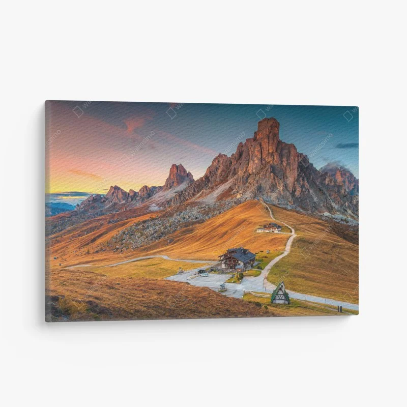 Canvas print sunset over Passo Giau, Dolomites