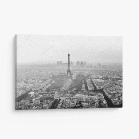 Canvas print elegant Eiffel Tower aerial skyline in grayscale • Wallissimo®