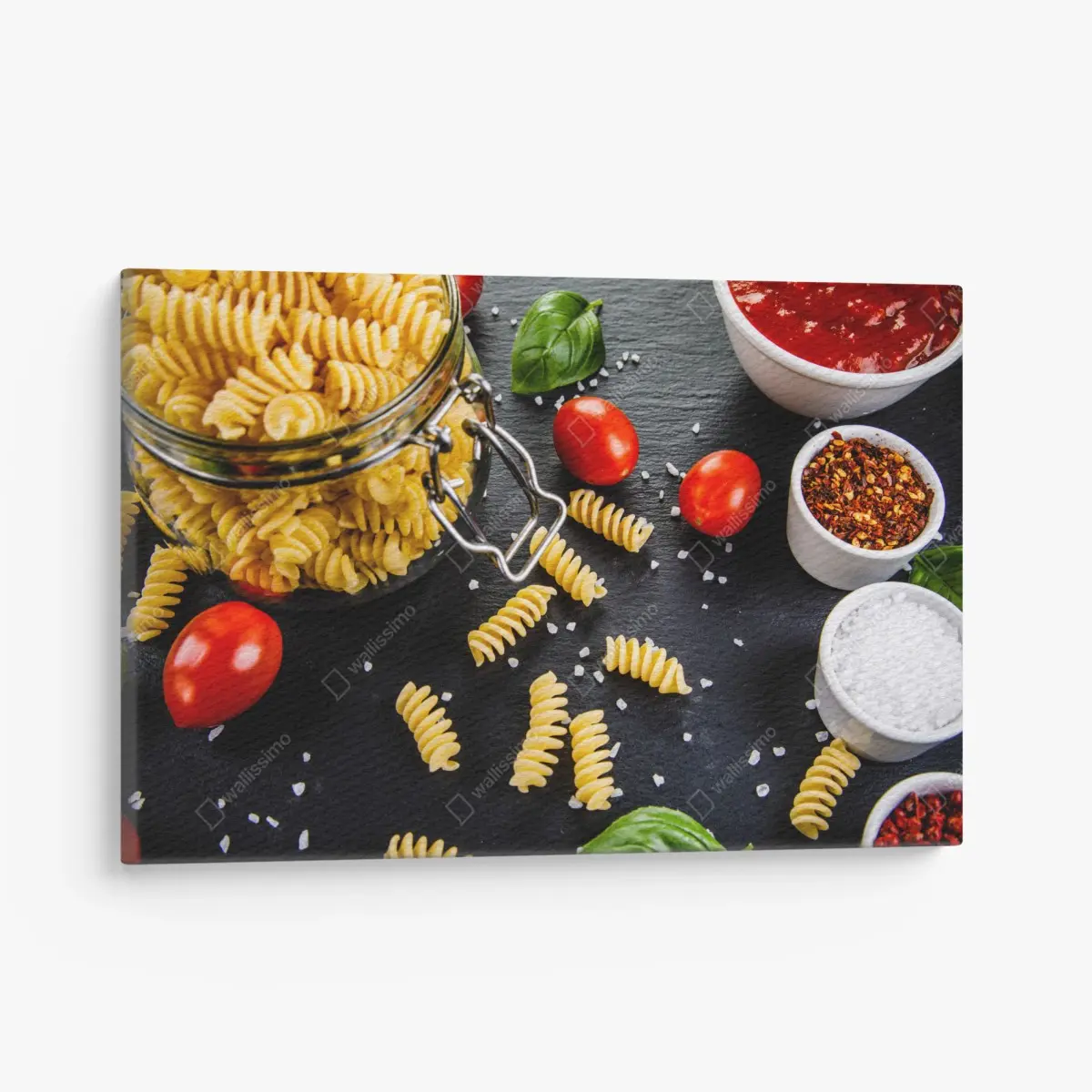 Canvas print pasta ingredients flat lay with tomatoes and basil ⁕ Wallissimo® Canvas print pasta ingredients flat lay with tomatoes and basil ⁕ Wallissimo®