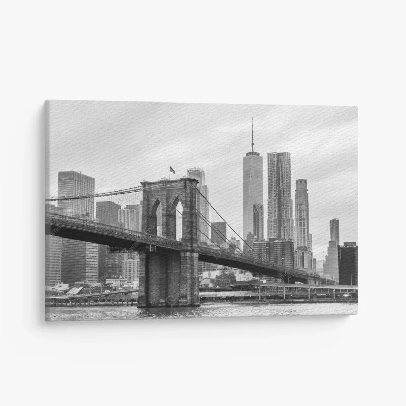 Canvas print Brooklyn Bridge and New York skyline in grayscale