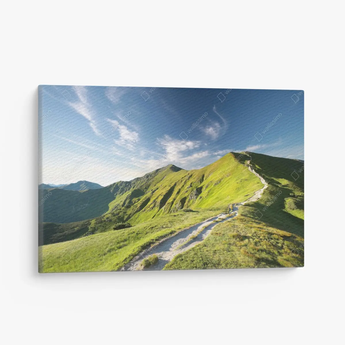Canvas print sunlit mountain ridge trail • Wallissimo®