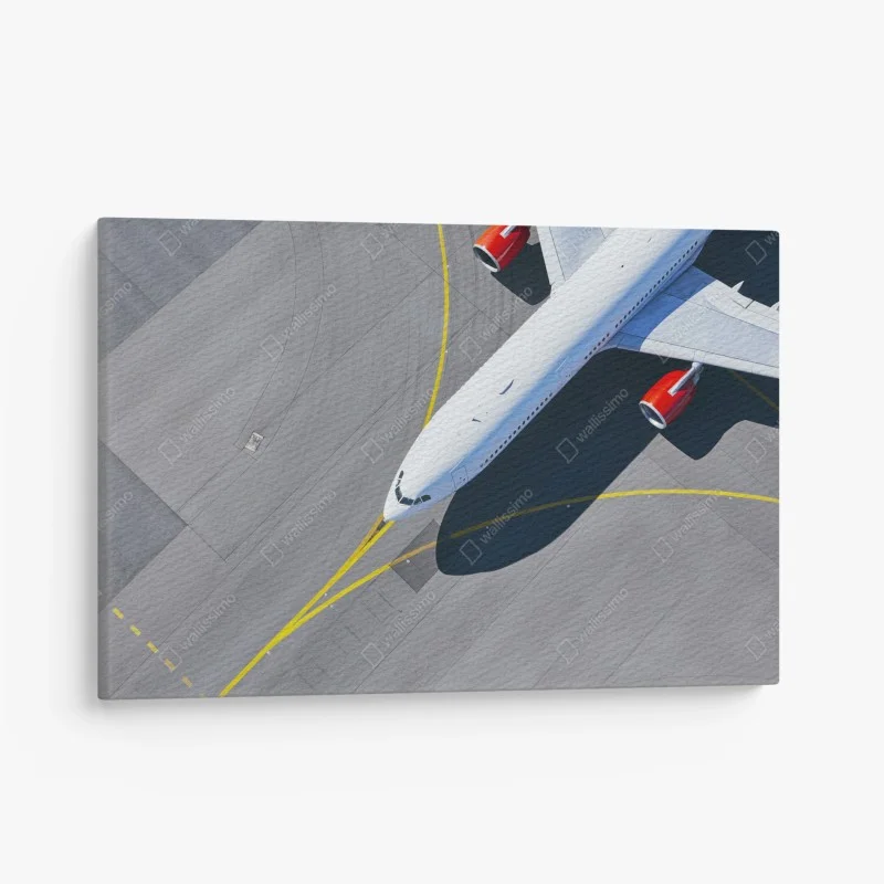 Canvas print aerial view of a white airplane on tarmac