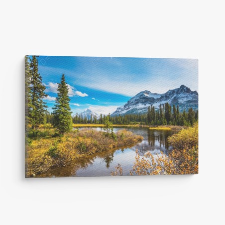 Canvas print Rocky Mountains lakeside reflection • Wallissimo®