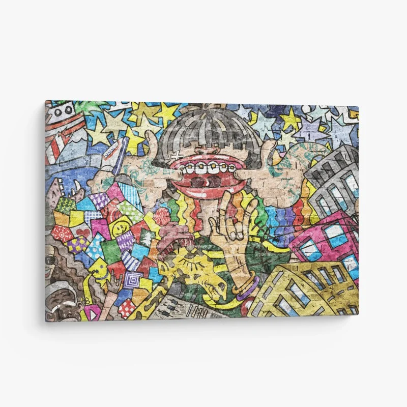 Canvas print colorful graffiti mural with playful character