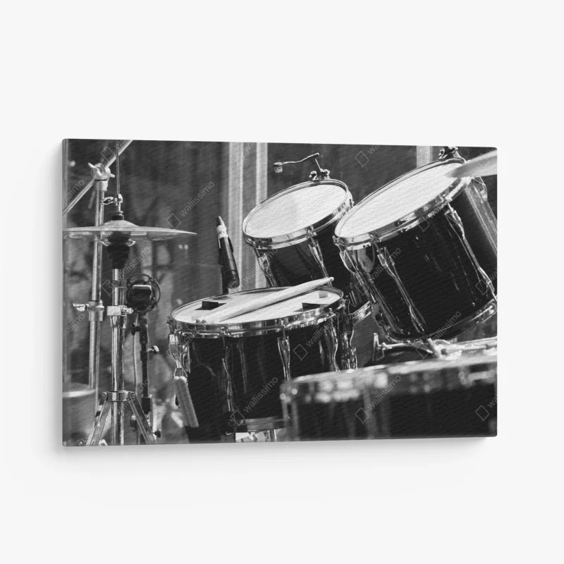 Canvas print black and white drum kit close-up