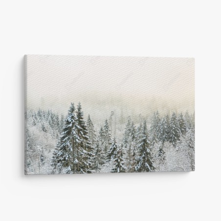 Canvas print winter forest in soft fog • Wallissimo®