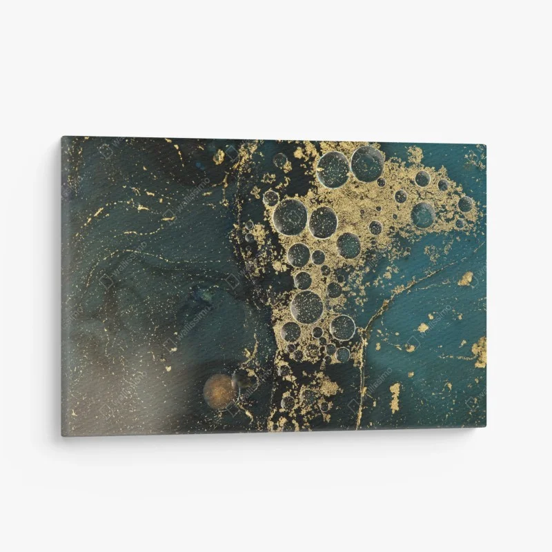 Canvas print turquoise and gold abstract marbled texture
