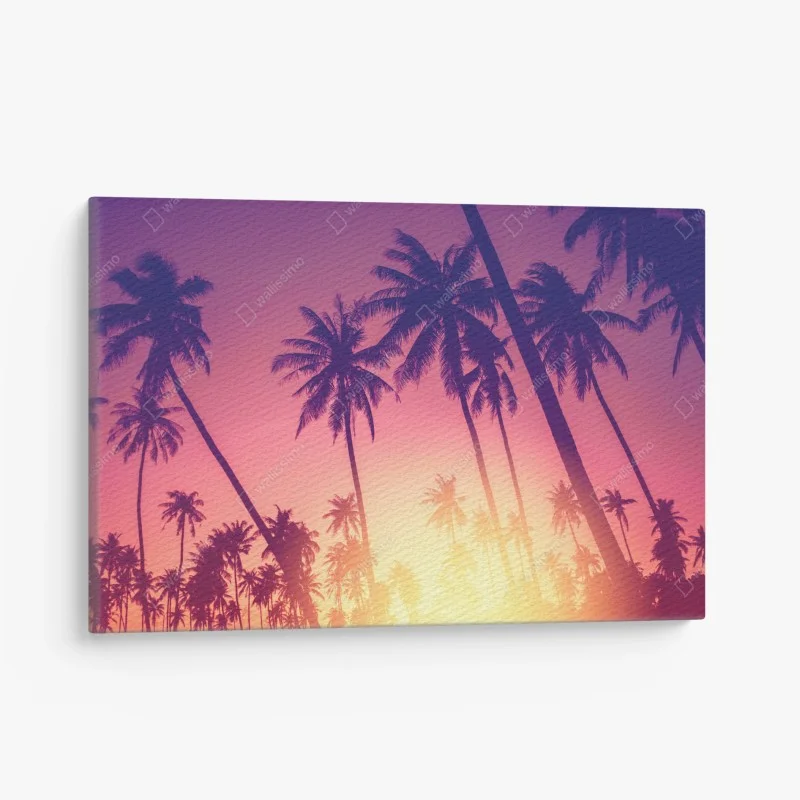 Canvas print tropical palm sunset silhouette