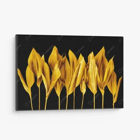 Canvas print golden leaves on black background • Wallissimo®
