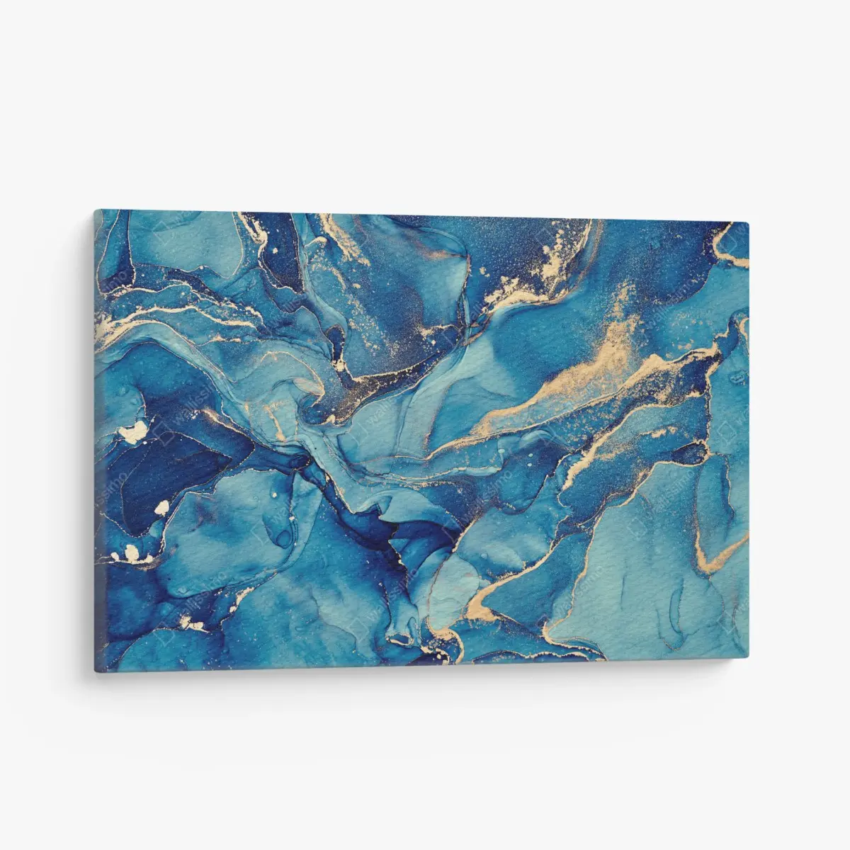 Canvas print ocean blue and gold fluid abstract • Wallissimo®