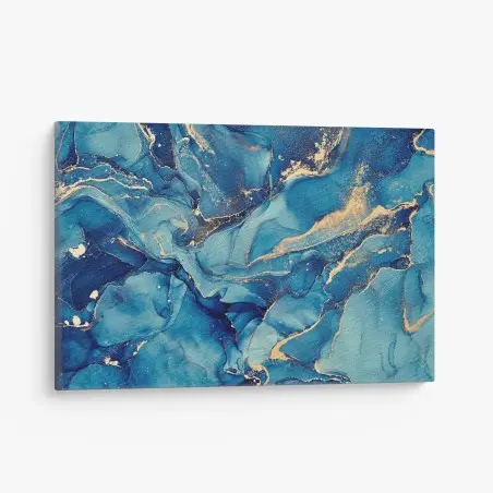 Canvas print ocean blue and gold fluid abstract • Wallissimo®