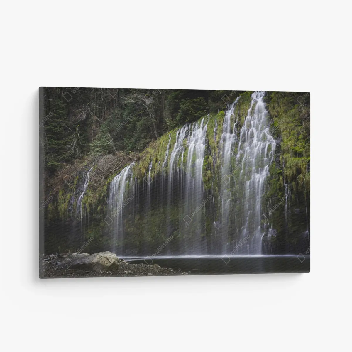 Canvas print mossy waterfall in forest • Wallissimo®