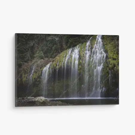 Canvas print mossy waterfall in forest • Wallissimo®