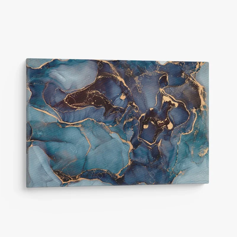 Canvas print deep ocean blues with gold veins