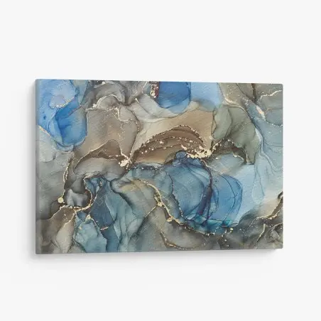 Canvas print blue and gold fluid abstract • Wallissimo®