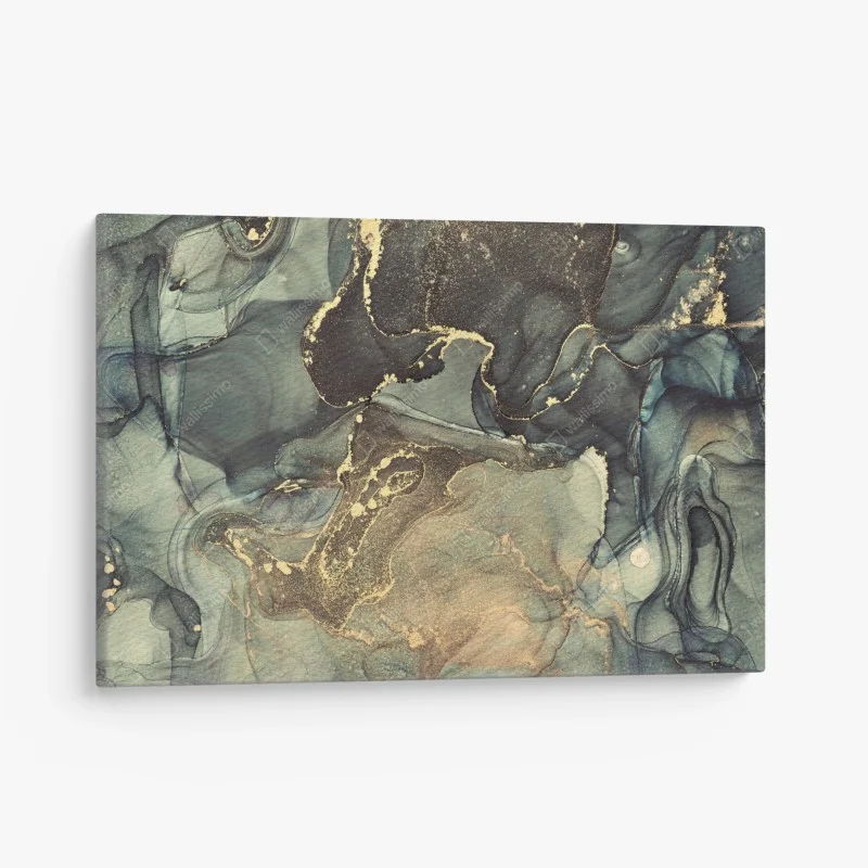 Canvas print turquoise and gold fluid abstract art