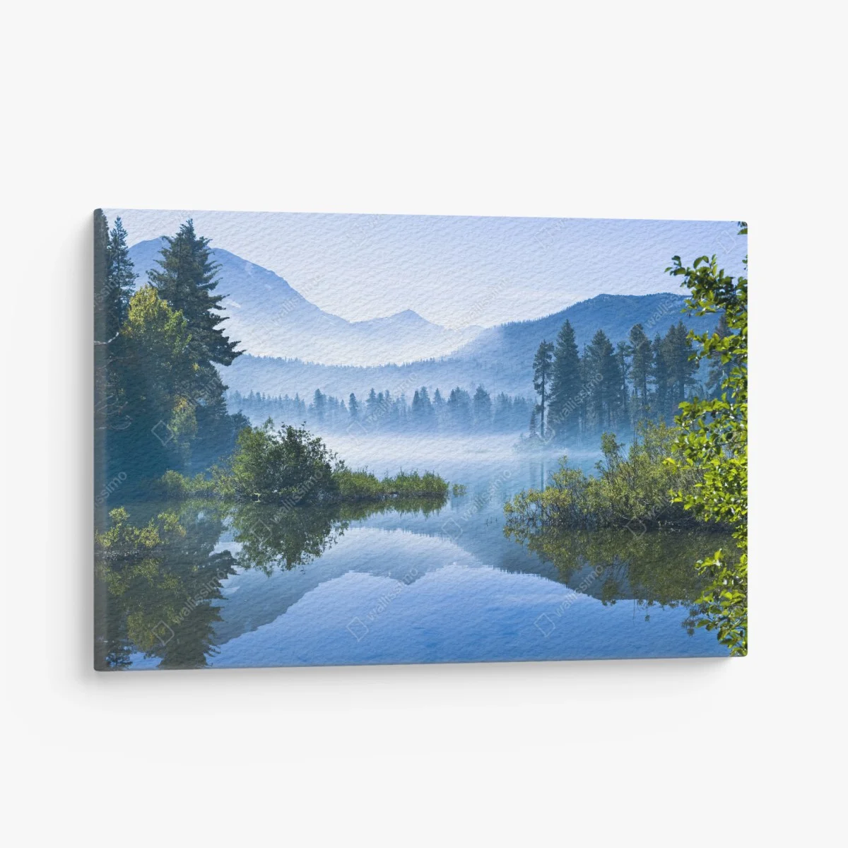 Canvas print misty mountain lake reflection ⁕ Wallissimo® Canvas print misty mountain lake reflection ⁕ Wallissimo®