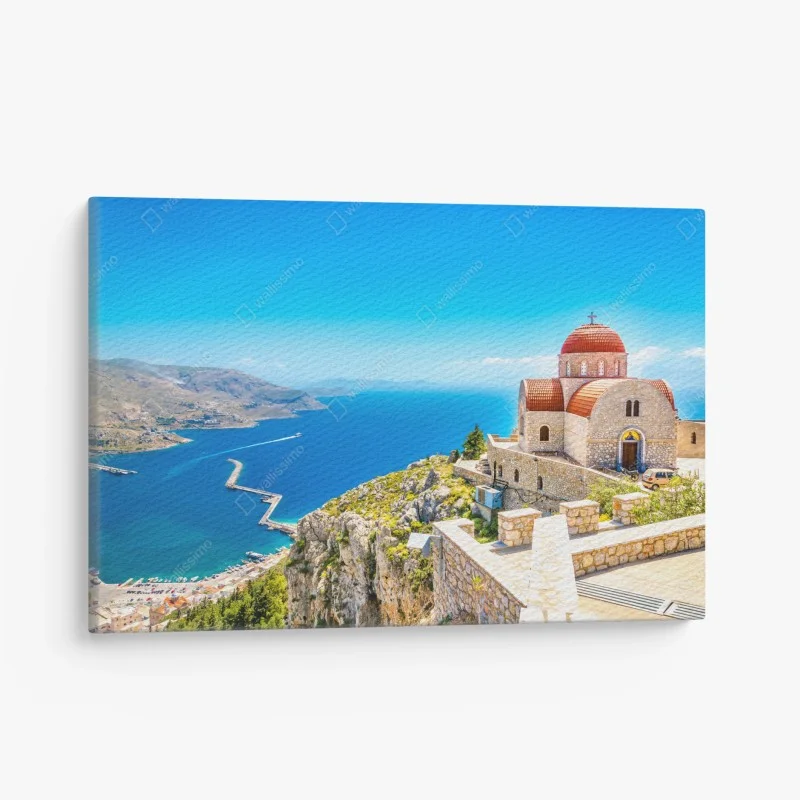 Canvas print greek island church above the sea