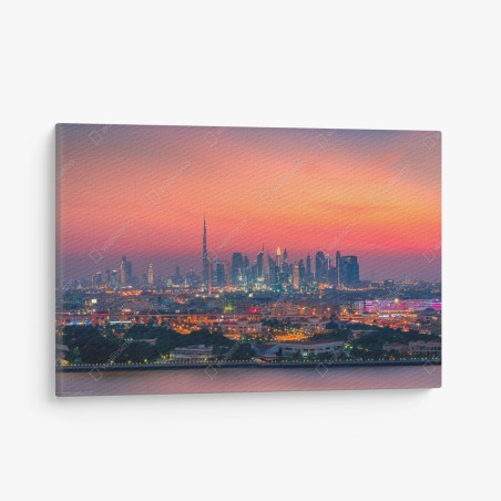 Canvas print Dubai skyline at sunset • Wallissimo®