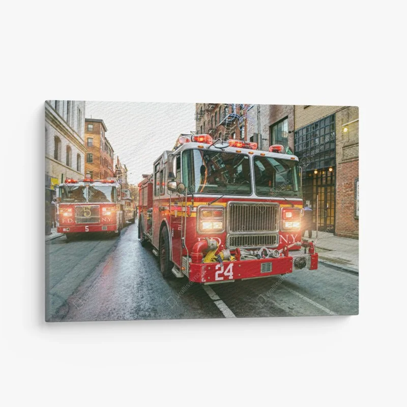 Canvas print fire engines on Manhattan street, New York