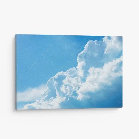 Canvas print soft blue sky with fluffy clouds • Wallissimo®