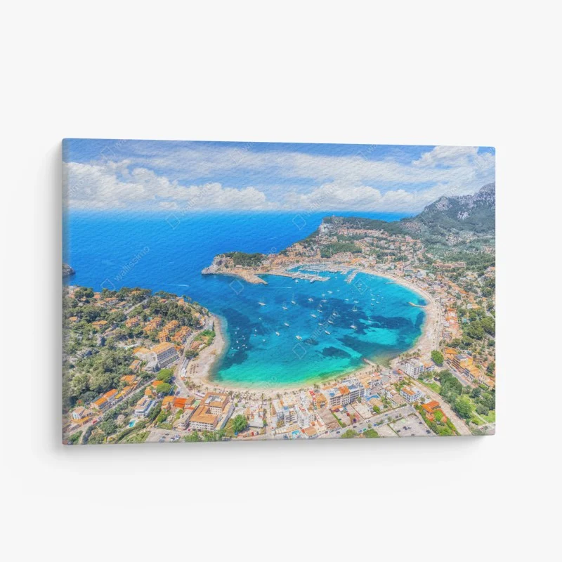 Canvas print aerial view of Port de Sóller bay