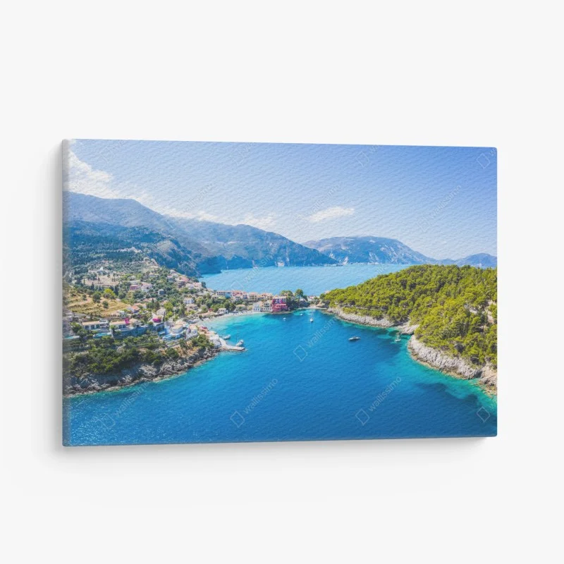 Canvas print sunlit coastal bay with turquoise waters