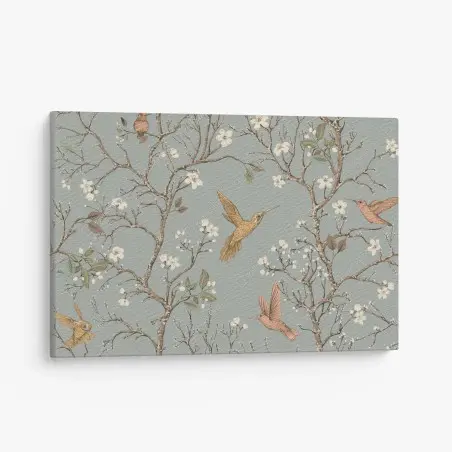 Canvas print vintage hummingbird blossom pattern • Wallissimo®