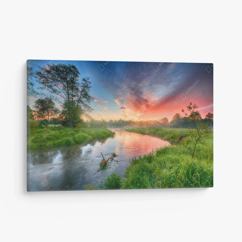 Canvas print sunrise over a misty riverbank