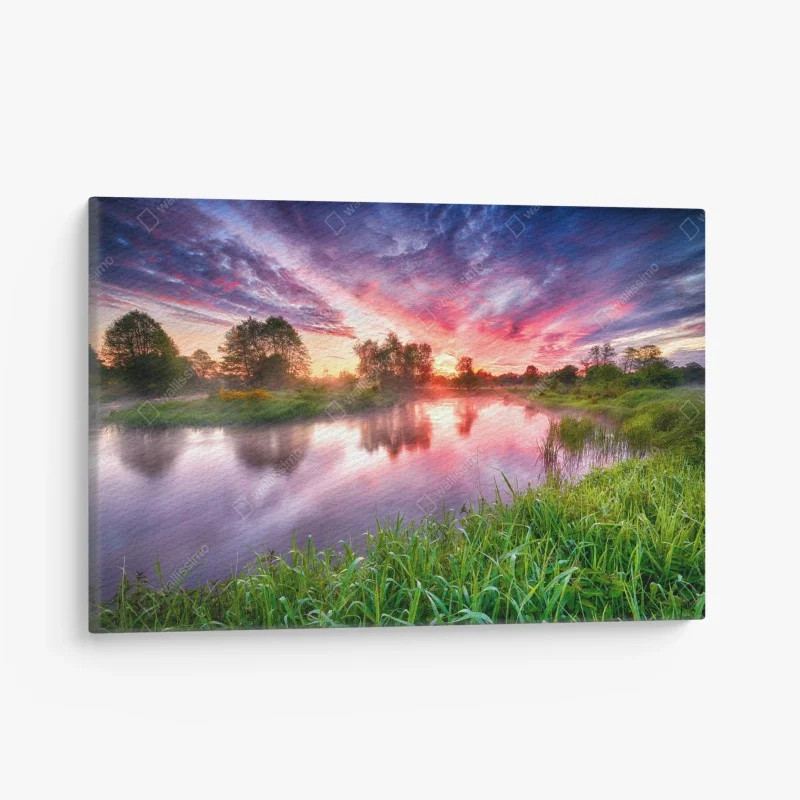 Canvas print serene summer sunrise over river banks