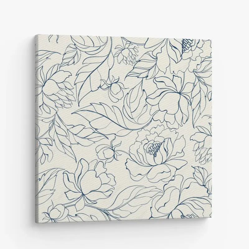 Canvas print hand-drawn navy floral pattern on cream