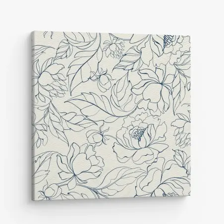 Canvas print hand-drawn navy floral pattern on cream • Wallissimo®