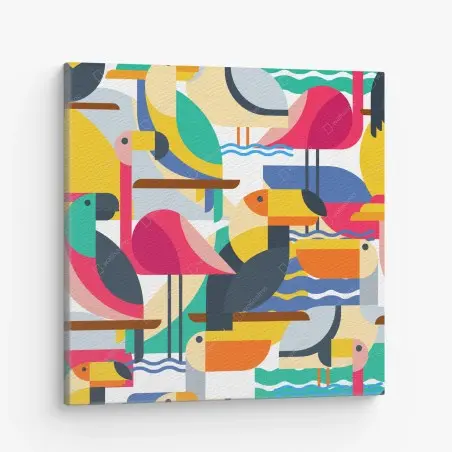 Canvas print tropical geometric birds pattern • Wallissimo®