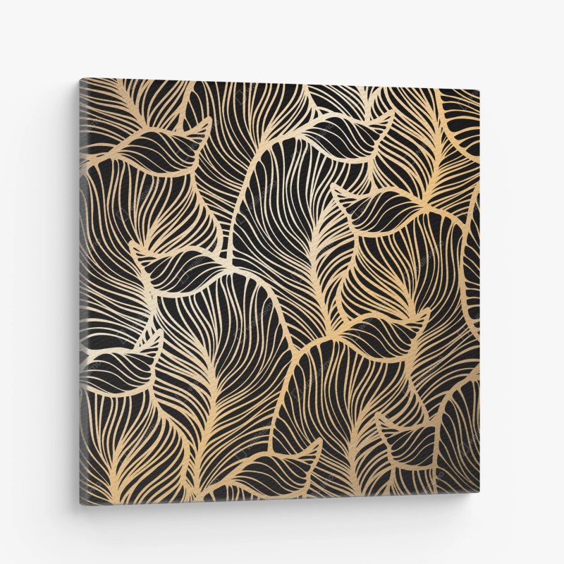 Canvas print golden leaf pattern on black