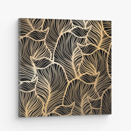 Canvas print golden leaf pattern on black • Wallissimo®